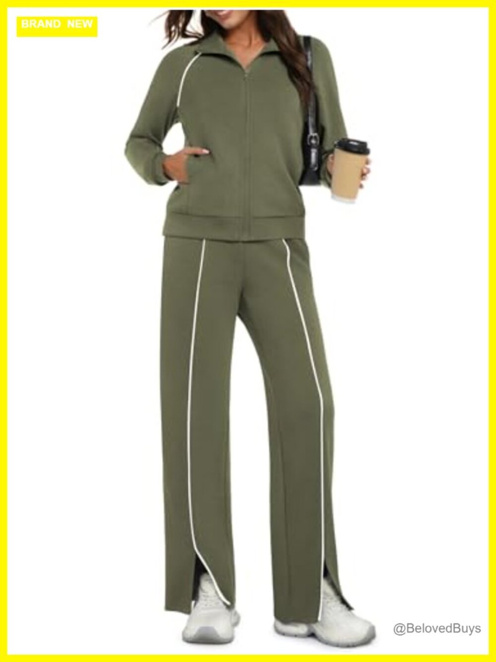 Women's 2 Piece Lounge Set Full Zip Sweatsuit Wide Leg Jogger Set Polyester